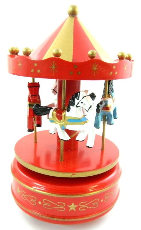   Painted Horse Carousel Musical Box Wind Up Jingle Bells Christmas  Red