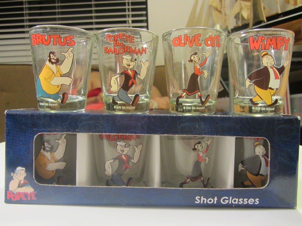 popeye shot glasses set of 4 bar shooter glasses new