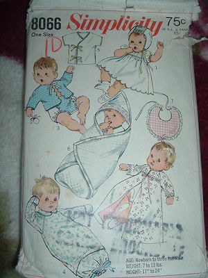 Vintage 1968 NEWBORN LAYETTE Pattern   Simplicity 8066 UNCUT