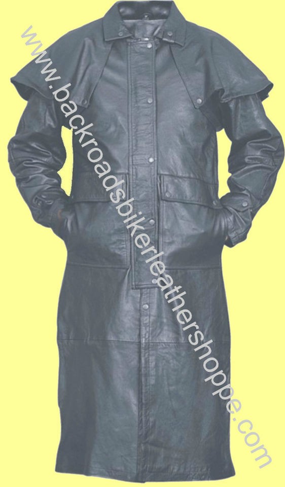 mens goatskin leather biker duster trench coat jacket