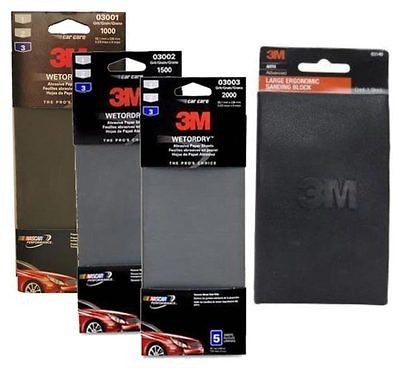 3M Imperial Sandpaper + Sanding Block Refinishing Kit, 1000/1500/2000 