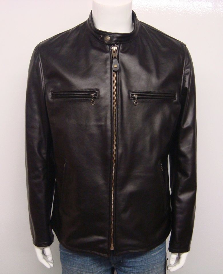 SCHOTT NYC MENS FITTED CAFE RACER COWHIDE LEATHER JACKET BLACK SELECT 