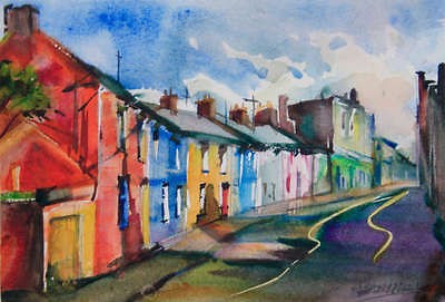 pi007 ORIGINAL ART cityscape painting Ireland Irish Town 13x9 P 