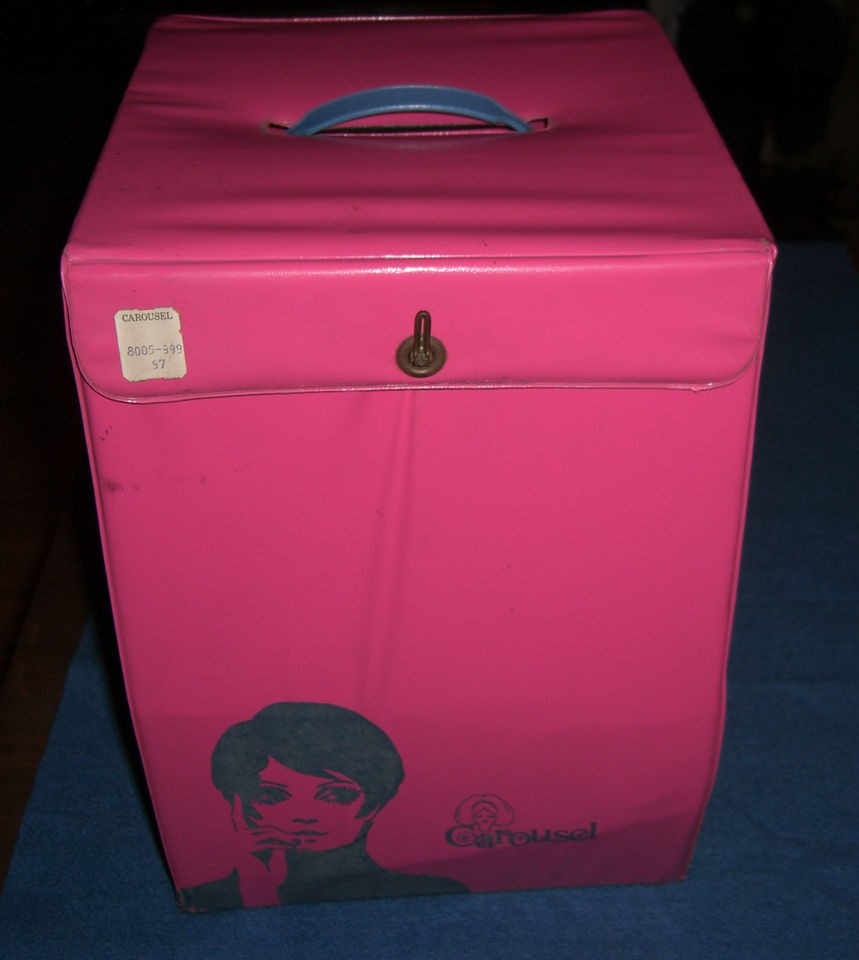 Vtg Mod 1960s Wig Case Hatbox Pink Vinyl Carousel Hippie Original 