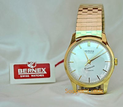 Vintage Swiss Watch Bernex 1960s 17 Jewels New Old Stock