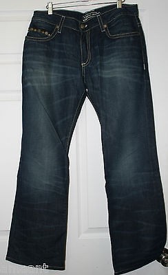 AUTHENTIC* Robins Jeans D5210 LEATHER BACK POCKETS DENIM Size 33 32