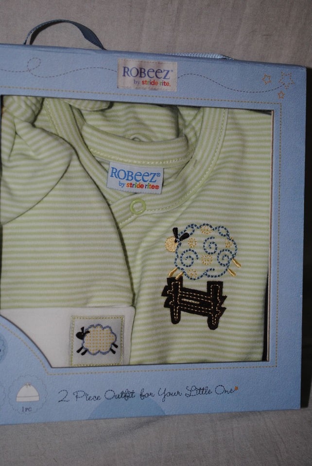 NiB ROBEEZ Organic BARNYARD SHEEP Boys 2 pc Outfit Onesie / pants 6 