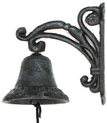 CAST IRON  Flower Vine DINNER BELL Black & Green Finish Patio DECOR 