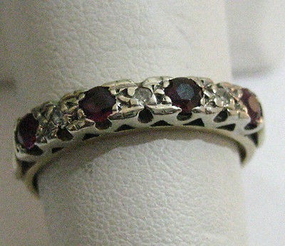 9CT YELLOW GOLD GARNET & DIAMOND ETERNITY ENGAGEMENT DRESS RING L N 