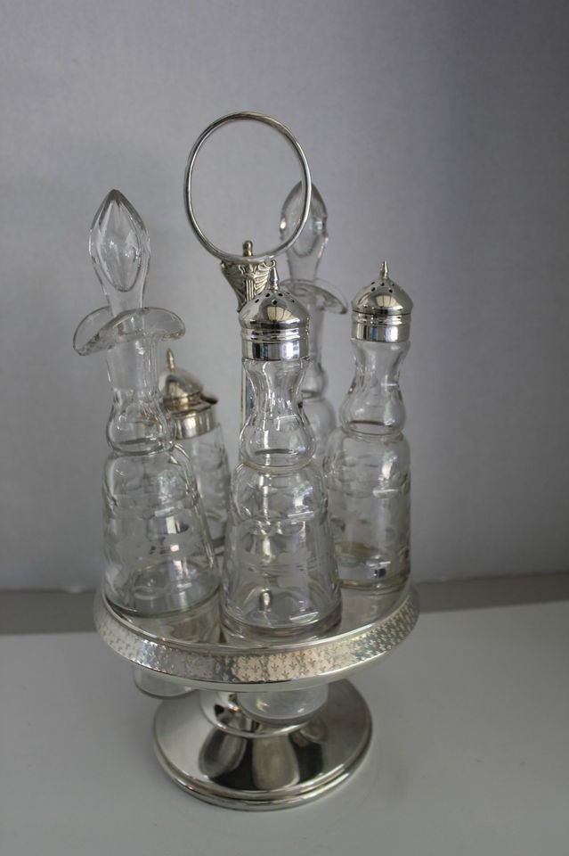 CONDIMENT CASTOR SET SILVERPLATED HOLDER ROGER SMITH CO OLD BEAUTIFUL