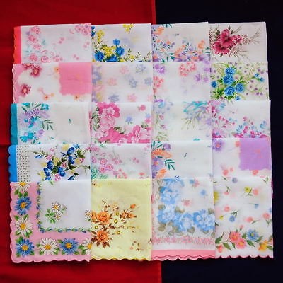 WHOLESALE LOT ASSORTED WOMEN VINTAGE COTTON HANDKERCHIEF HANKY 