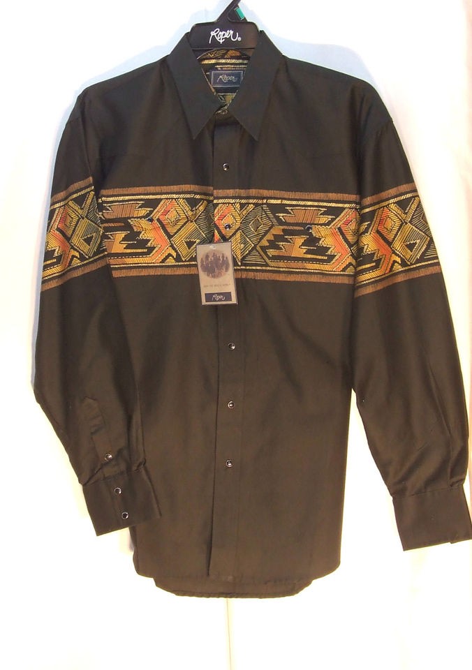 Mens Western Show Shirt Roper Apparel Black Gold Rodeo Dancer 200