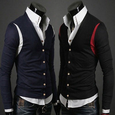 New Mens Fashion Slim Fit V neck Knitted Sweater Jumpers Tops 3Color 