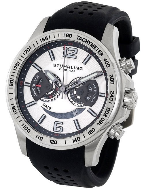   274 33162 Brevet Chrono GMT SS Case White Dial Black Rubber Mens Watch