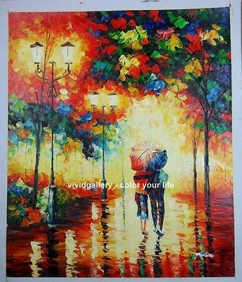 Pallet knife Stock Oil Painting Modern 24x20 Night Rain Street Lover 