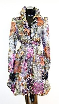 SAMUEL DONG COUTURE LINE RUFFLE NECK FLORAL JACQUARD BUBBLE COAT NWT