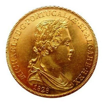 jcr_m* PORTUGAL   D. MICHAEL I 3.200 REIS 1828 GOLD *UNC* RARE