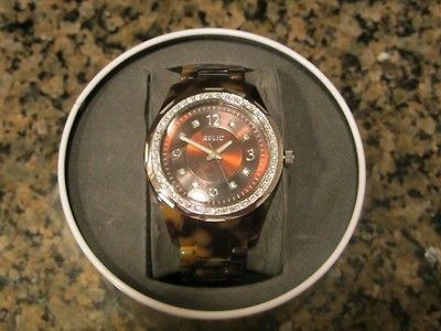 NWT RELIC BY FOSSIL STARIA TORTOISE CRYSTAL DIAMOND WATCH ZR11893