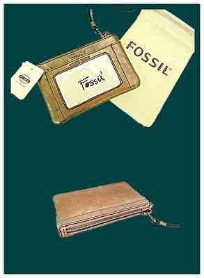 Fossil Sasha Zip Coin Genuine Leather Wallet   Gold with Dust Bag