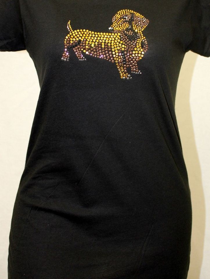 women s rhinestone dog gold dachshund v neck shirt more