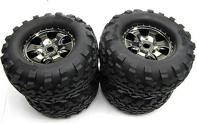 Savage X 4.6 TIRES & WHEELS (4) Black Chrome 105801 4462 HPI 105644