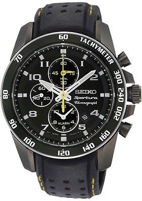 Seiko SNAE67 Mens Watch Sportura Alarm Chronograph Black Dial Vented