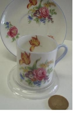 Vintage Shelley Miniature Demitasse Cup & Saucer Pink Rose Blue Trim