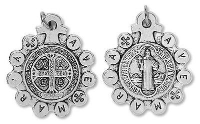 ave maria saint st benedict rosary ring 1 decade medal