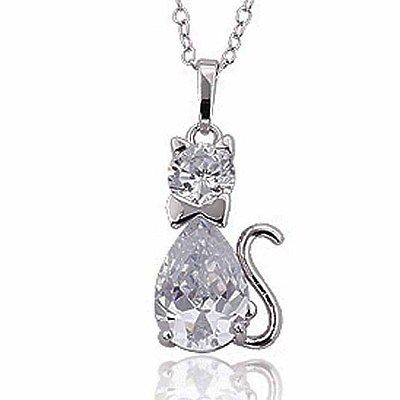 Cute 9K White Gold Filled CZ Womens Cat Pendant /HOT/.P163