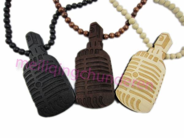 New microphone Hip Hop Pendants Wood Rosary Bead Necklaces 36 1pcs