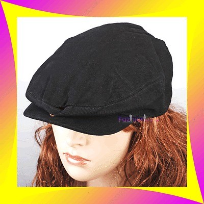 Womens Flat Hat Baker Boy Newsboy Peak CAP BLACK Cadet Cotton Visor 