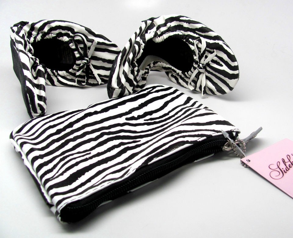   Zebra Sidekicks Foldable Ballet Flats Shoes Carrying Case Sz 5   11