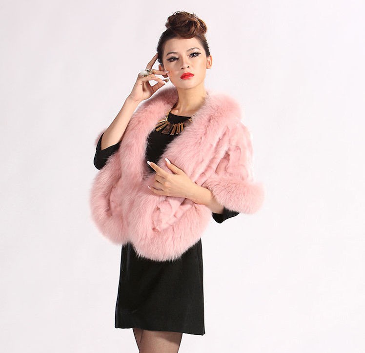 Women Real Mink Shawl And Wraps With Fox Collar Fashion Evening 