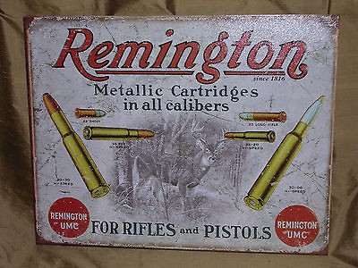 VINTAGE ANTIQUE STYLE REMINGTON UMC GUN SHOP METAL TIN SIGN NR