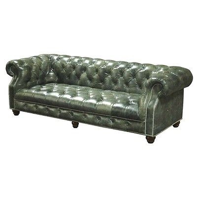 RESTORATION HARDWARE KENSINGTON/CHE​STERFIELD LEATHER ANTIQUE GREEN 