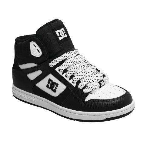 WOMENS DC REBOUND HIGH SKATE SHOES NIB BLACK/WHITE/BLACK (BWB)