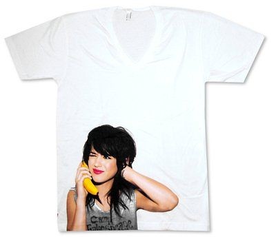 KATY PERRY BANANA PHONE WHITE V NECK BABY DOLL T SHIRT NEW JUNIORS 