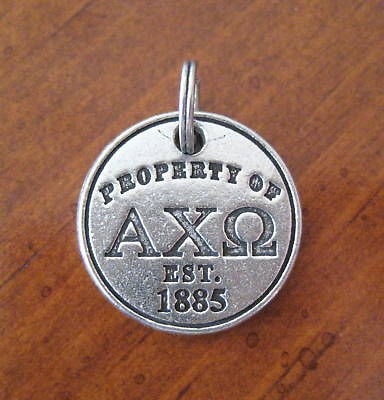 Property of AXO Est. 1885 PEWTER CHARM Alpha Chi Omega jewelry pendant