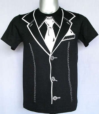 tuxedo t shirt tie suit wedding funny mens black sz l