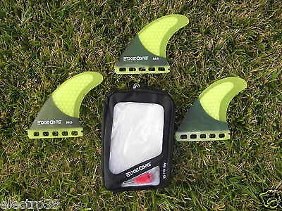   BASE M5 DAYGLO YELLOW GREEN CARBON HEXCORE SURFBOARD TRI FINS