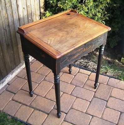 antique vintage unusual oak school slant top desk with lock