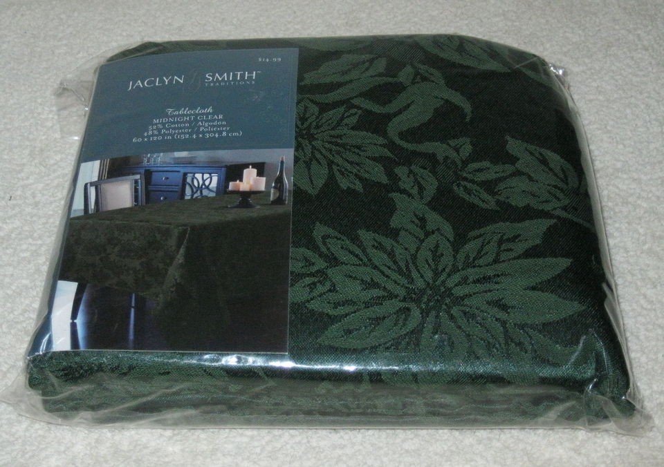 New Jaclyn Smith Fabric Tablecloth • Damask Design •Deep Green 