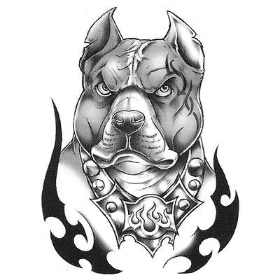   Realistic Temporary Tattoo, Tribal Pitbull, Made in USA, Big Tattoos