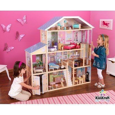   Pretend Play Dollhouse Girls Big Toy Doll House + 34pc Furniture