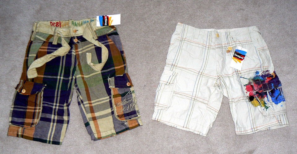 DESIGUAL Mens Bermuda Shorts Beige Check or Plaid Multi EU Sizes Ret 