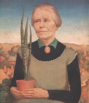 GRANT WOOD VINTAGE 1939 BOOKPLATE PRINT WOMAN WITH PLANTS 1ST 