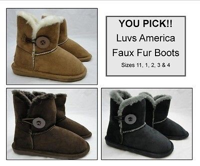 NEW Girls Sz 11 1 2 3 4 FAUX FUR WINTER BOOTS Tan Brown Black LUVS 