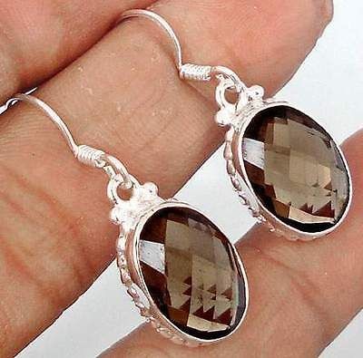 15.21cts RARE BROWN SMOKEY TOPAZ OVAL 925 STERLING SILVER EARRINGS 1 1 