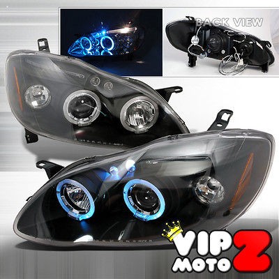 2003 2008 TOYOTA COROLLA Black Angel Eye+LED Projector Headlights w 