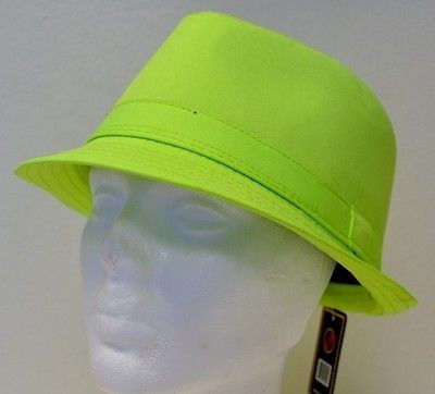   STYLISH SUMMER BRIGHT NEON GREEN FEDORA TRILBY SUN HAT L/XL 58CM